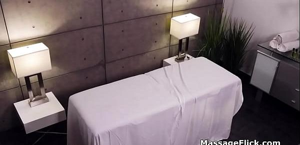  Milking cock under the table during massage